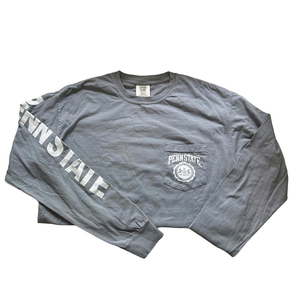 Long Sleeve Grey/Light Blue Comfort Colors Penn State Shirt